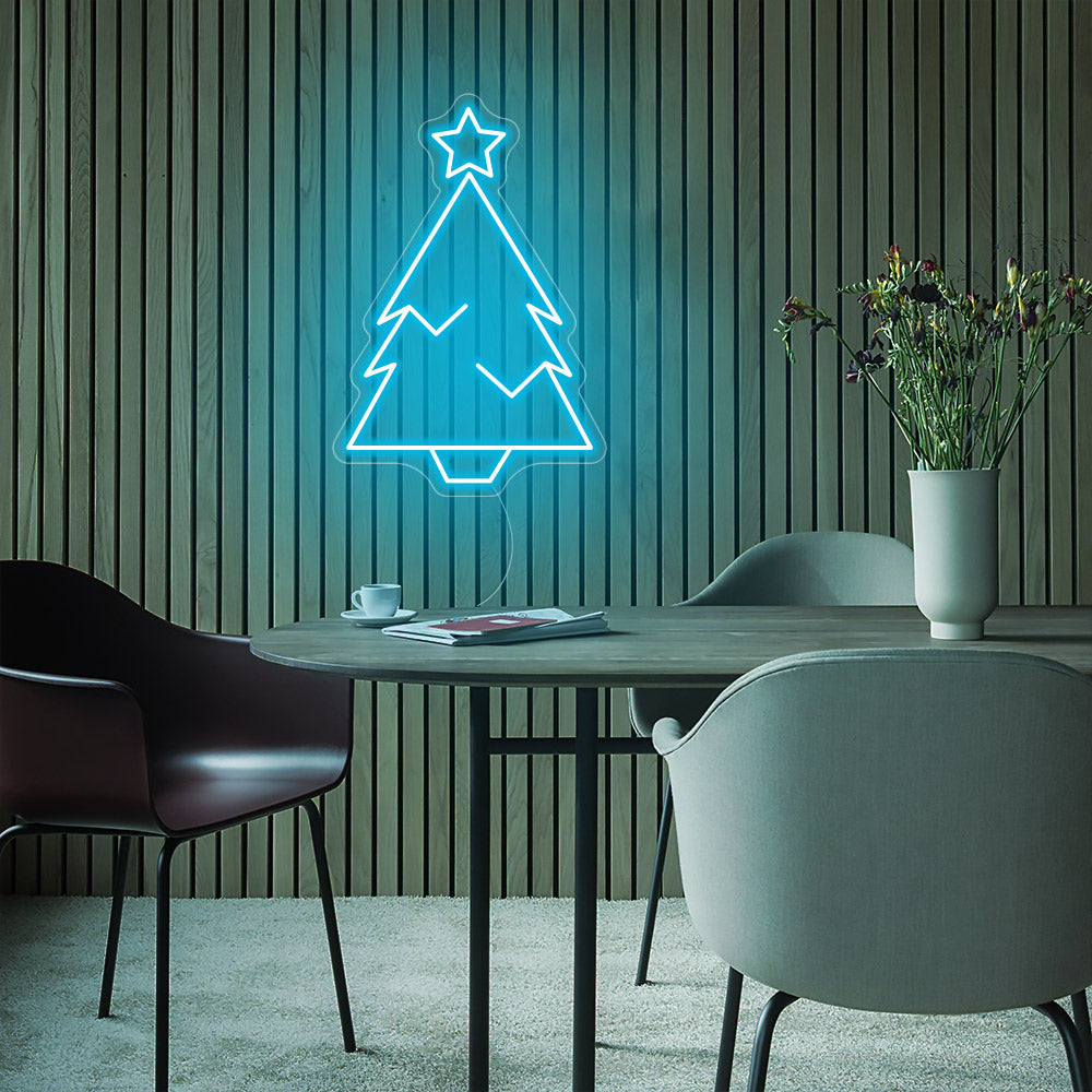 Christmas Tree with Star LED Neon Sign in Blue
