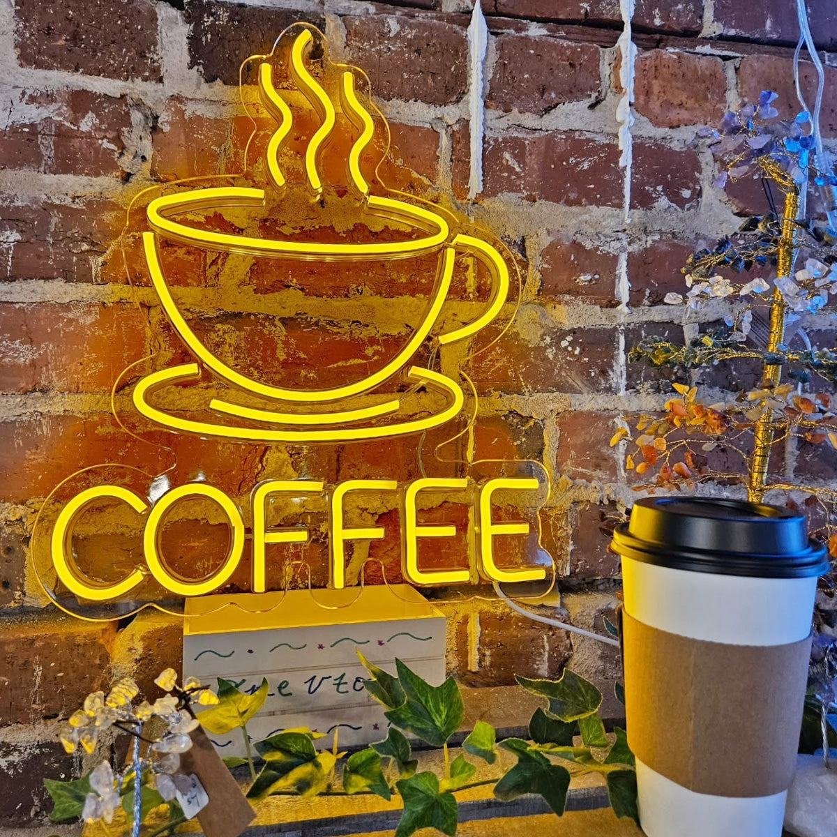 Coffee Cup LED Neon Sign in Hot Pink