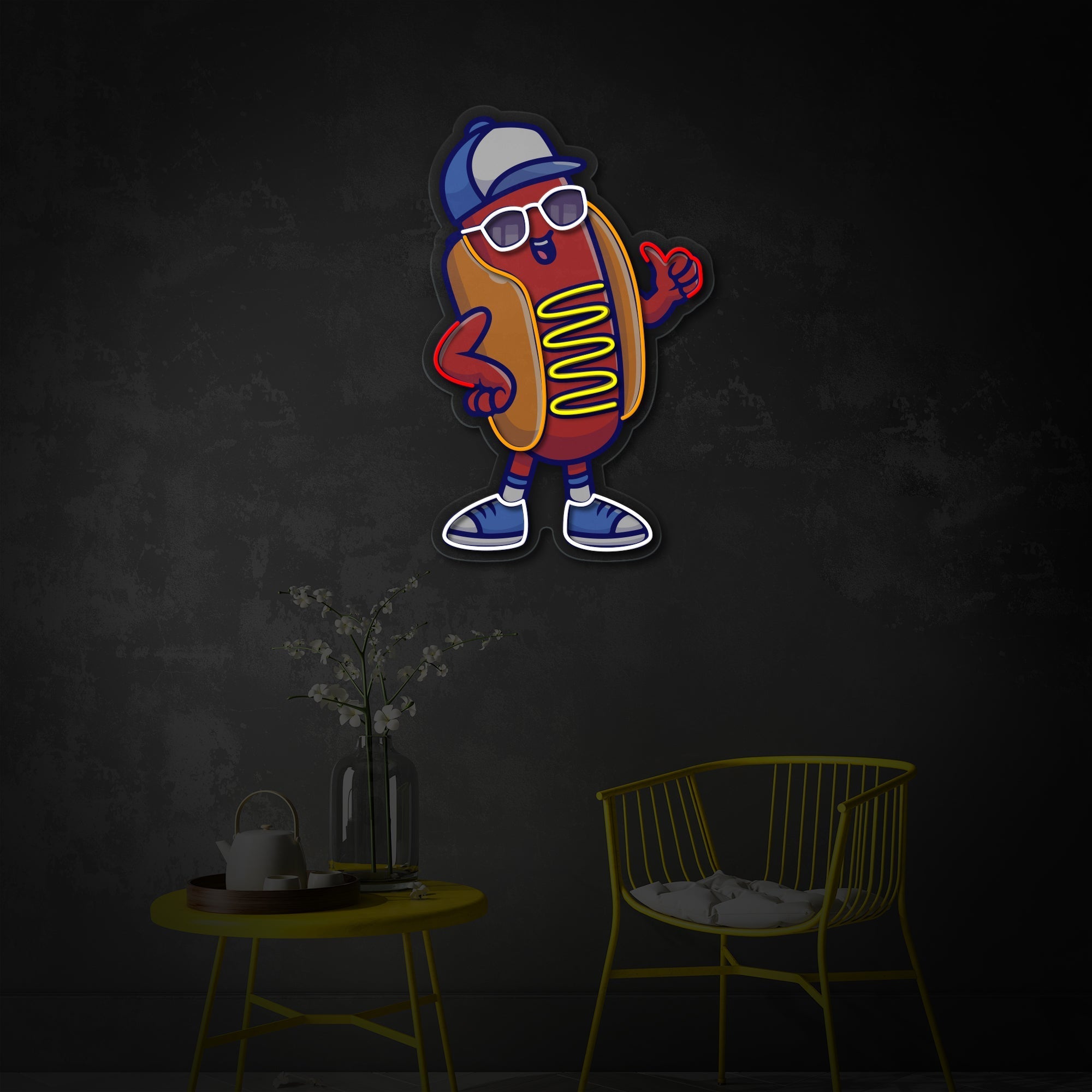 Cool Hot Dog Character LED Neon Sign | Food Art Wall Decor
