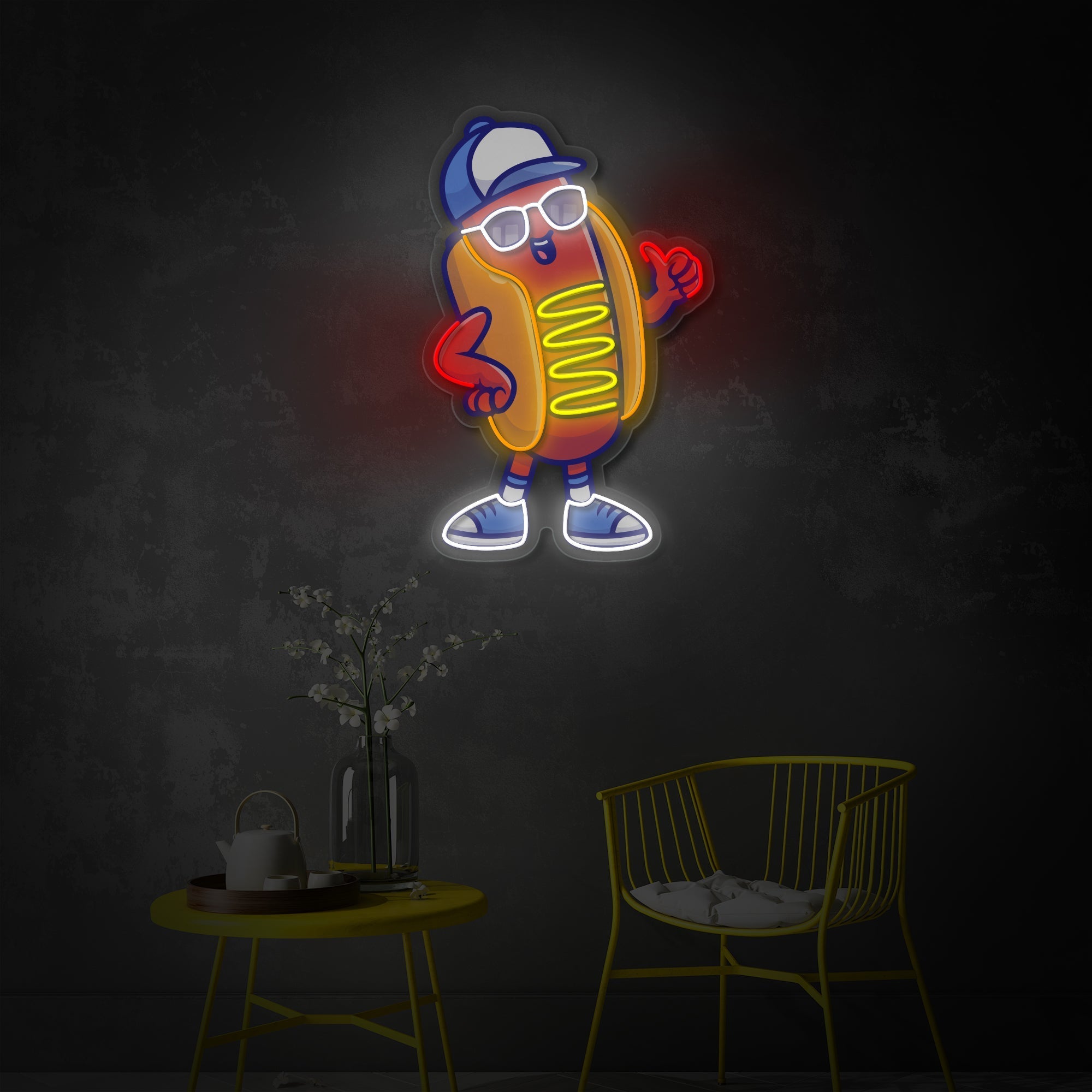 Cool Hot Dog Character LED Neon Sign | Food Art Wall Decor