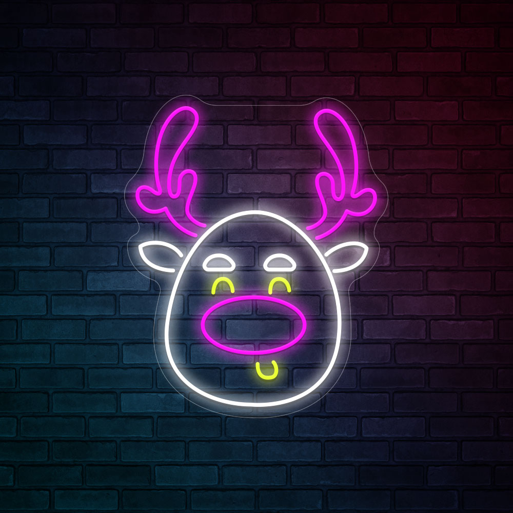 Cute Deer Head LED Neon Sign in Hot Pink + White + Yellow