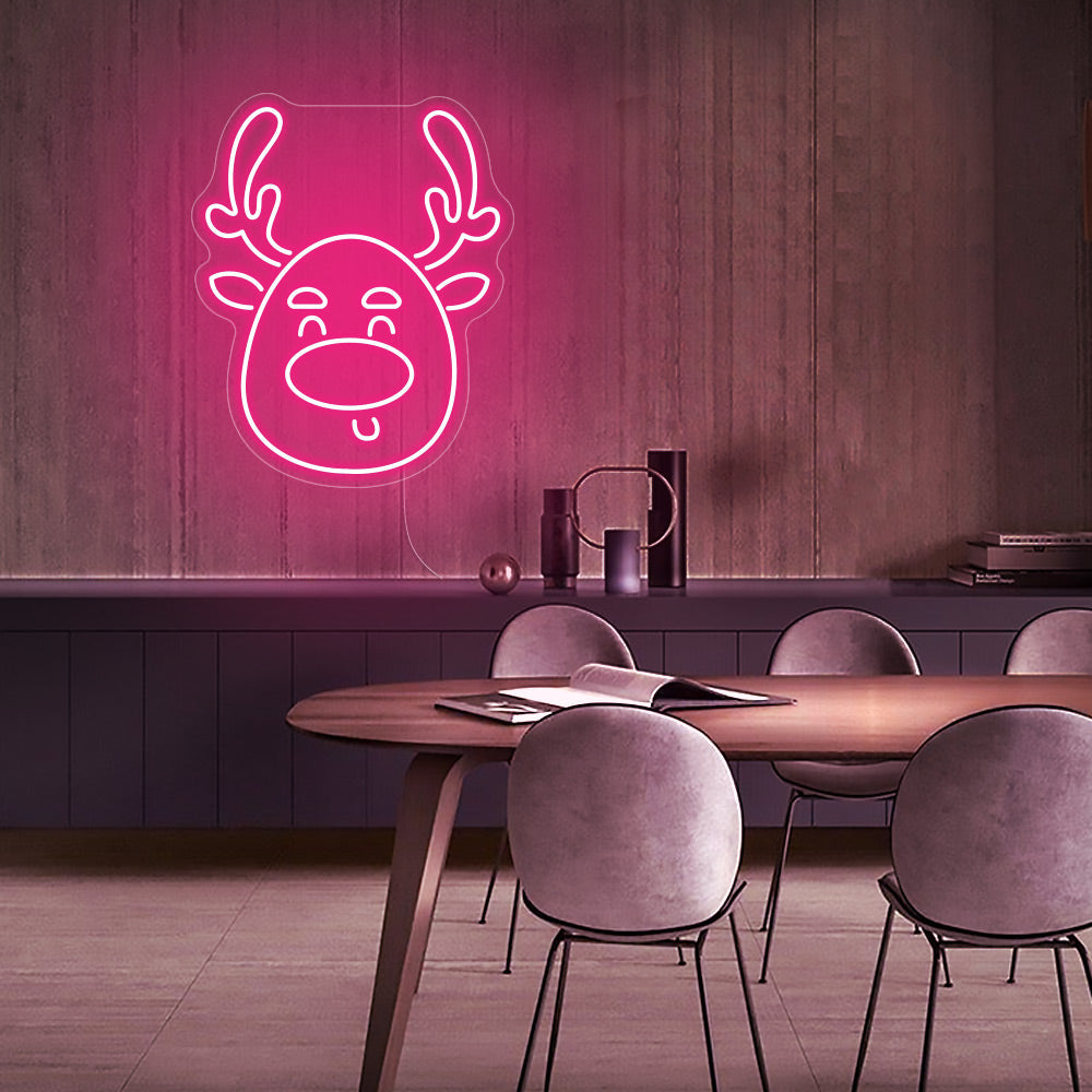 Cute Deer Head LED Neon Sign in Hot Pink