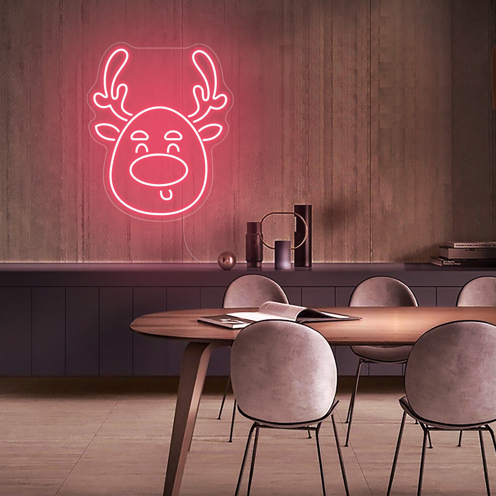 Cute Deer Head LED Neon Sign in Light Pink