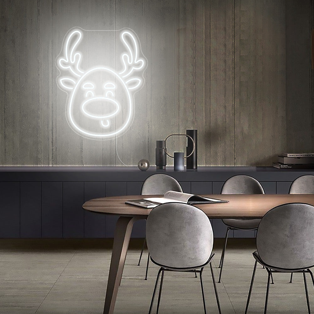 Cute Deer Head LED Neon Sign in Cool White