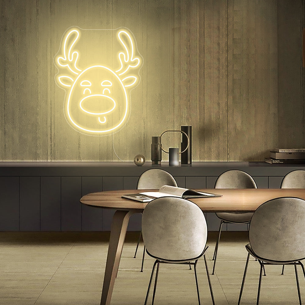 Cute Deer Head LED Neon Sign in Warm White