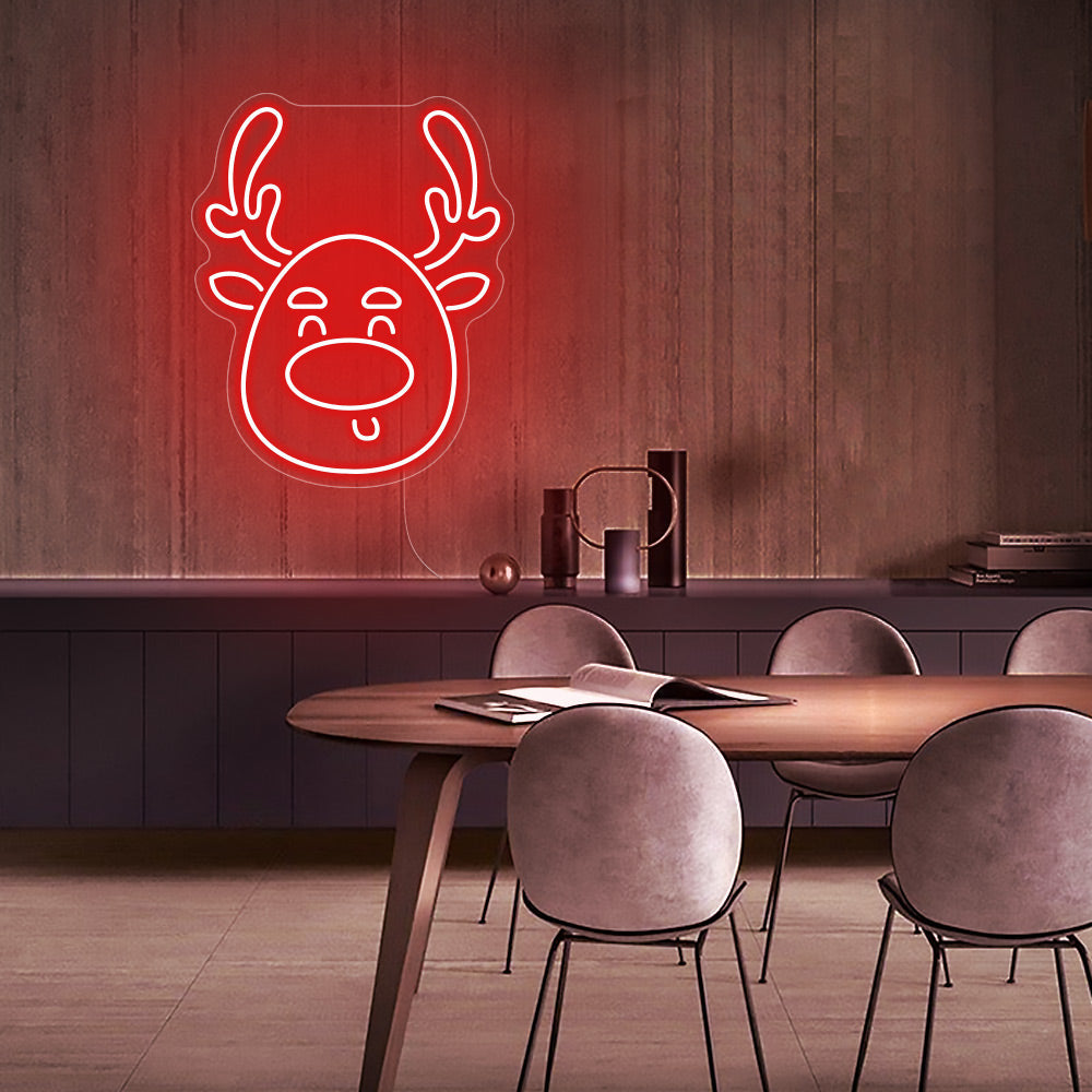 Cute Deer Head LED Neon Sign in Red
