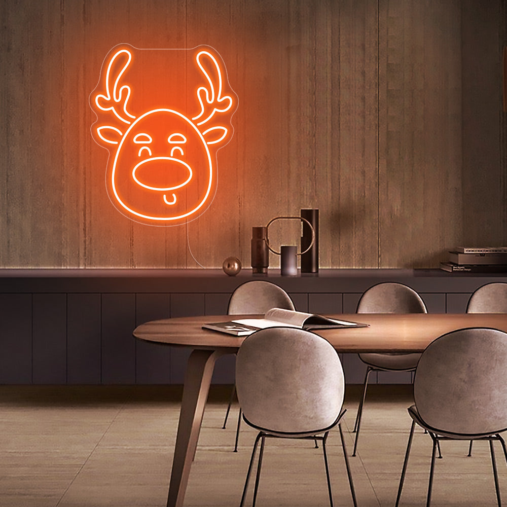 Cute Deer Head LED Neon Sign in Orange