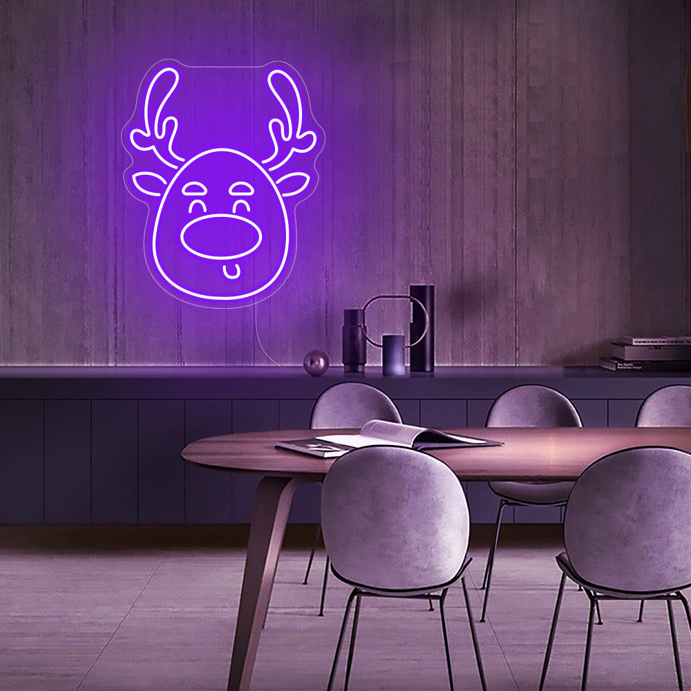 Cute Deer Head LED Neon Sign in Purple