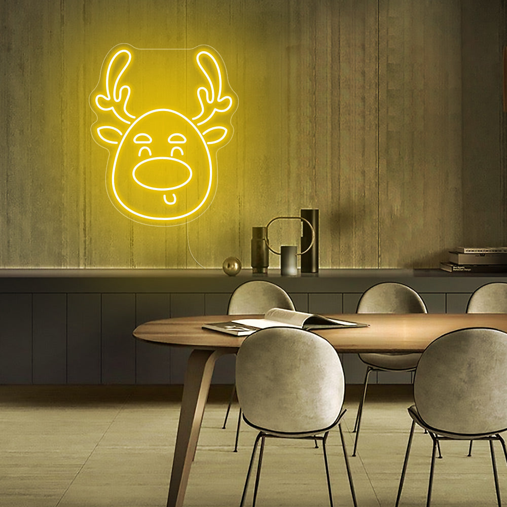Cute Deer Head LED Neon Sign in Yellow