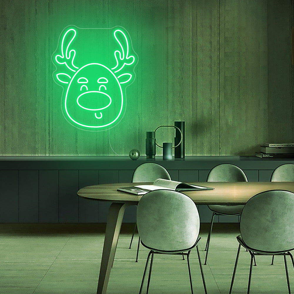 Cute Deer Head LED Neon Sign in Green