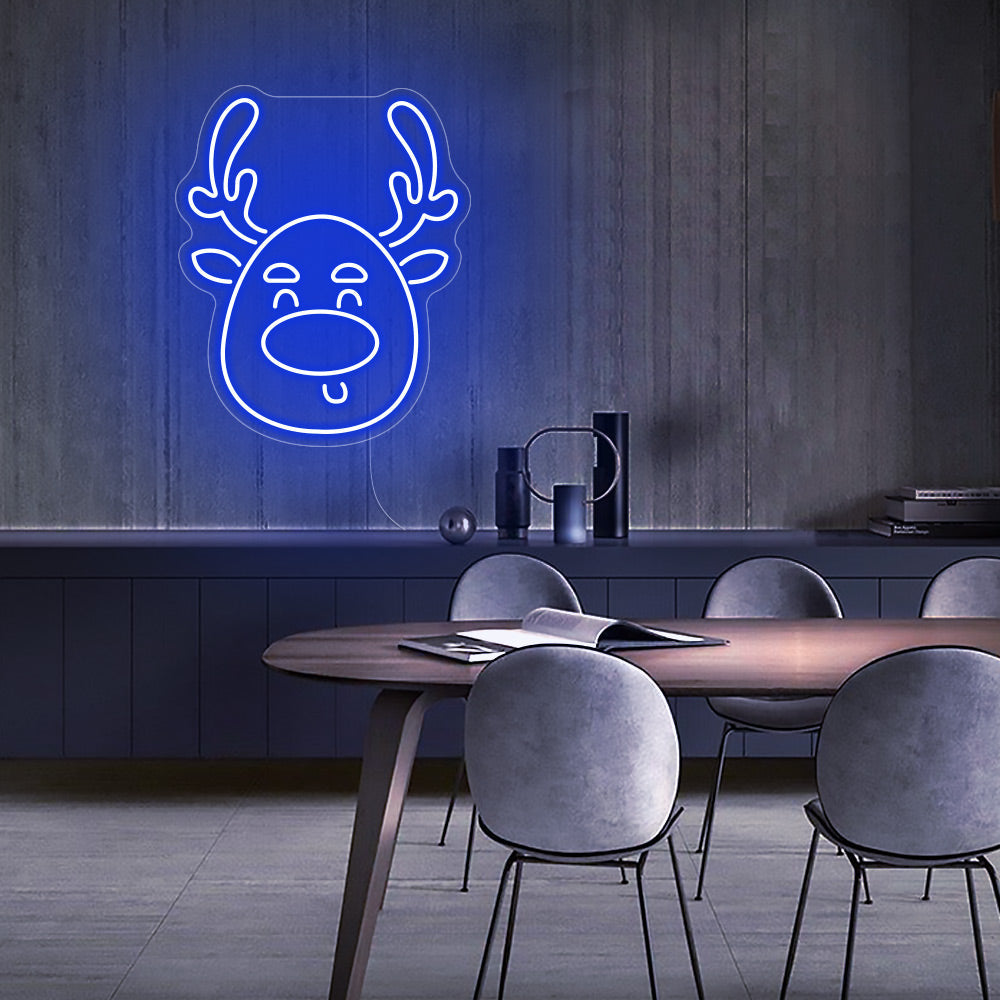 Cute Deer Head LED Neon Sign in Ice Blue
