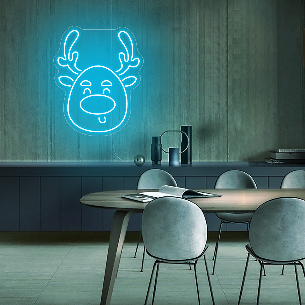 Cute Deer Head LED Neon Sign in Blue