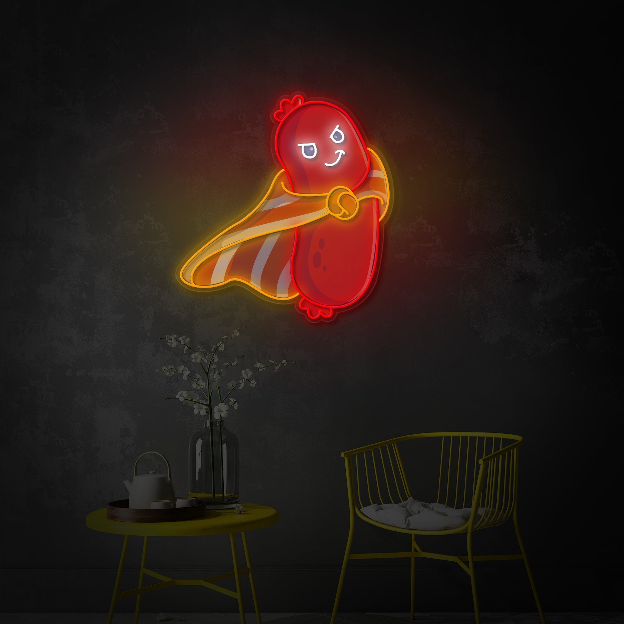 Hero Sausage LED Neon Sign | Food Character Art
