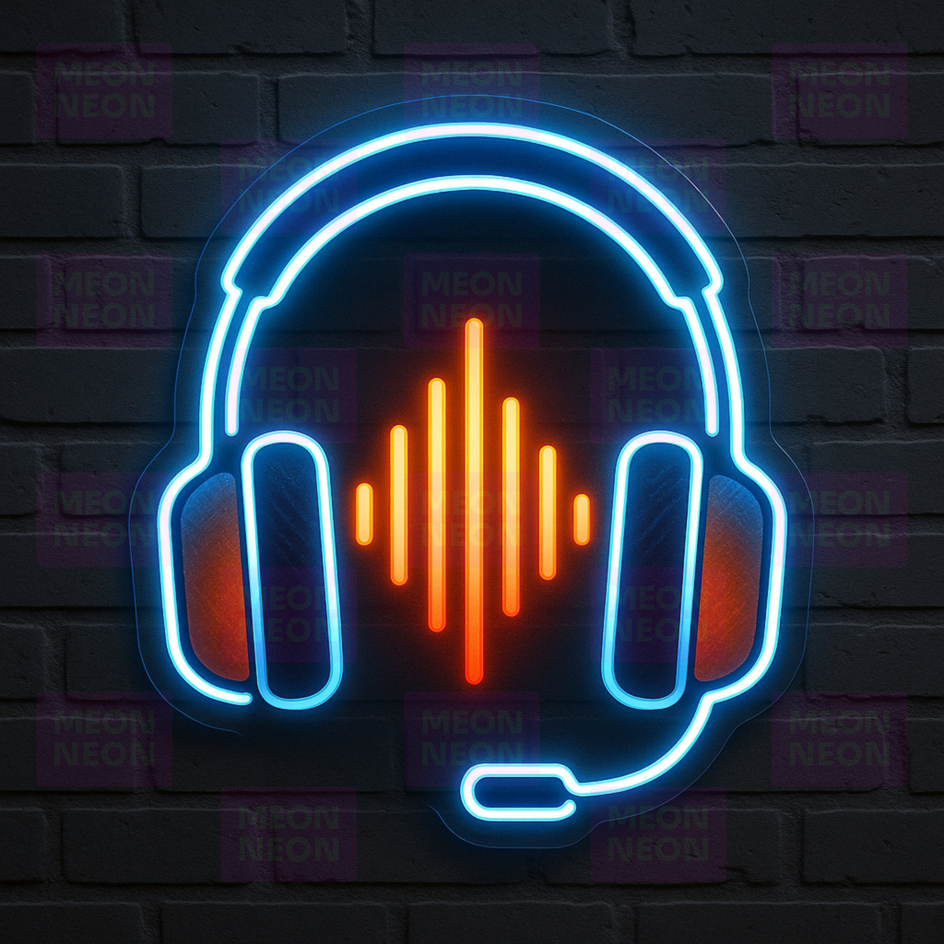 DJ Headphones LED Neon Sign - Audio Equipment Design - Sound Wave Graphics - Blue & Orange Light - MEON NEON