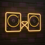 DJ Turntables LED Neon Sign - Professional Equipment - Club Setup - Warm Golden Light - MEON NEON