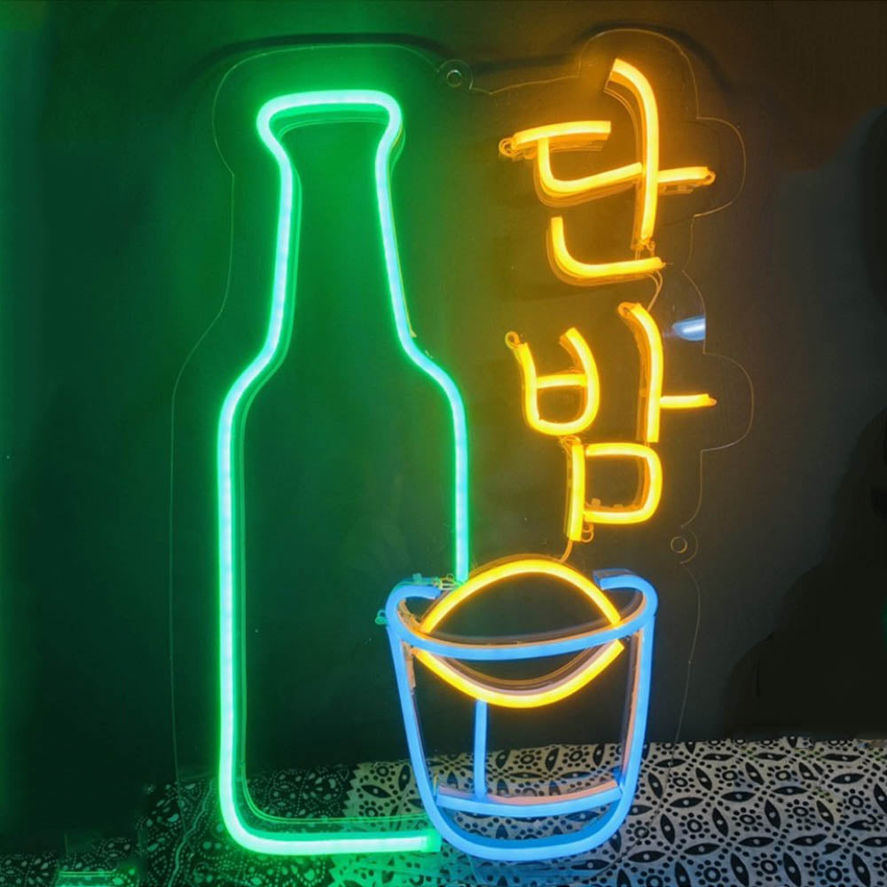 Dan Bam Korean Soju LED Neon Sign in Green + Yellow + Ice Blue