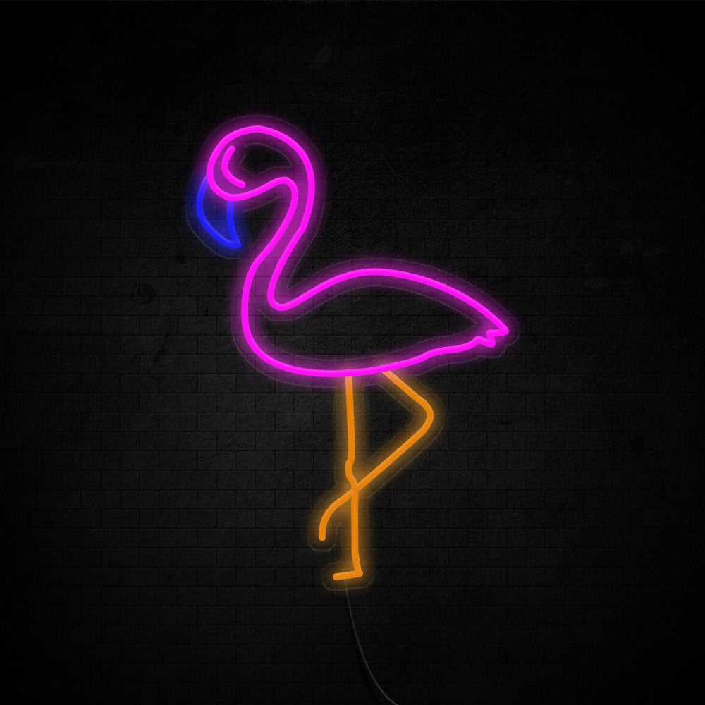 Flamingo LED Neon Sign (Style 1) in Pink + Orange + Dark Blue