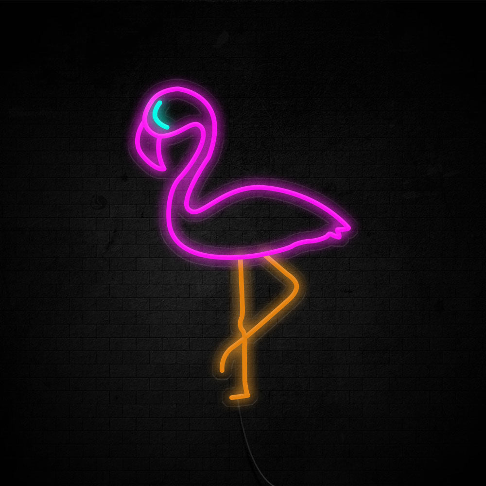 Flamingo LED Neon Sign (Style 1) in Pink + Orange + Ice Blue