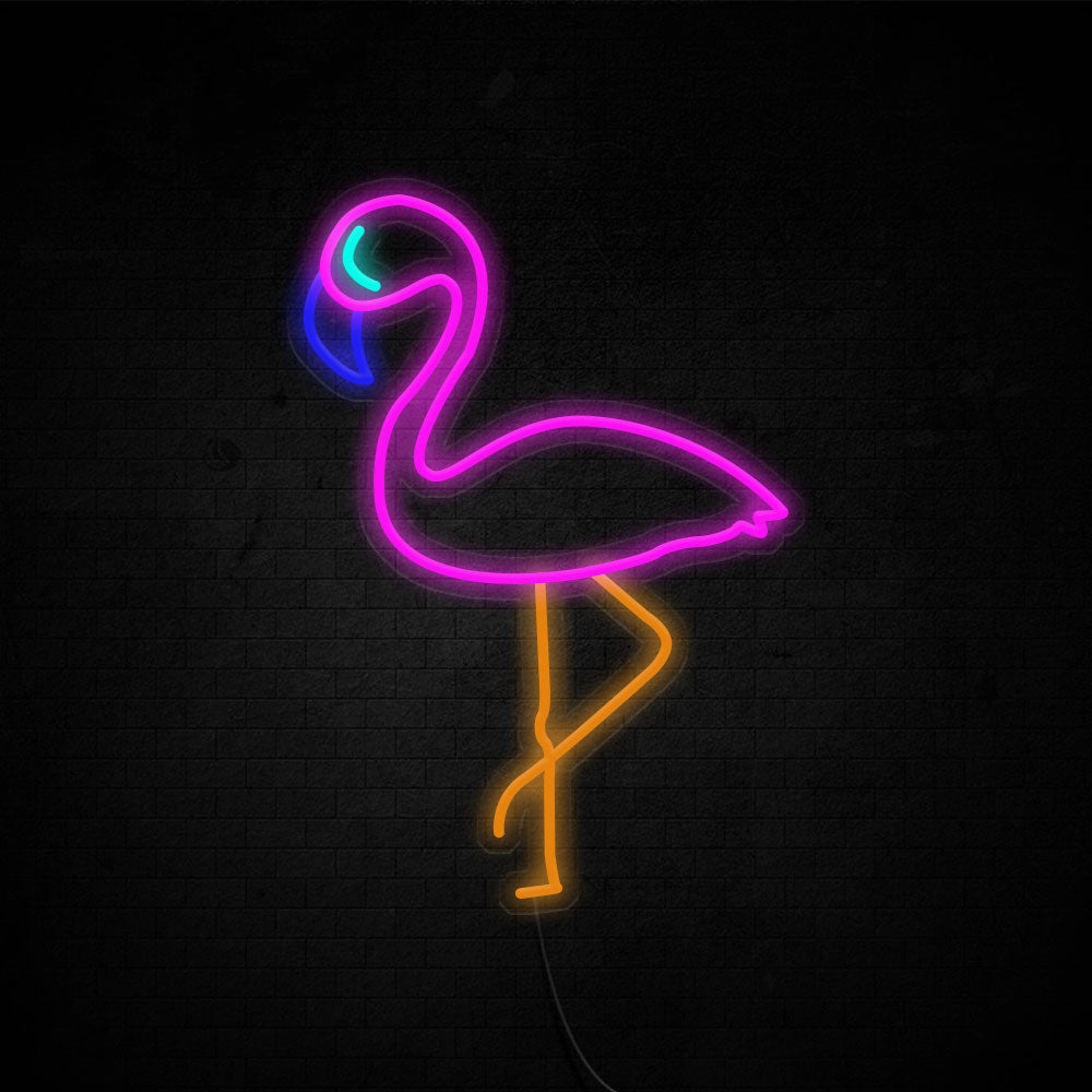 Flamingo LED Neon Sign (Style 1) in Pink + Orange + Dark Blue + Ice Blue