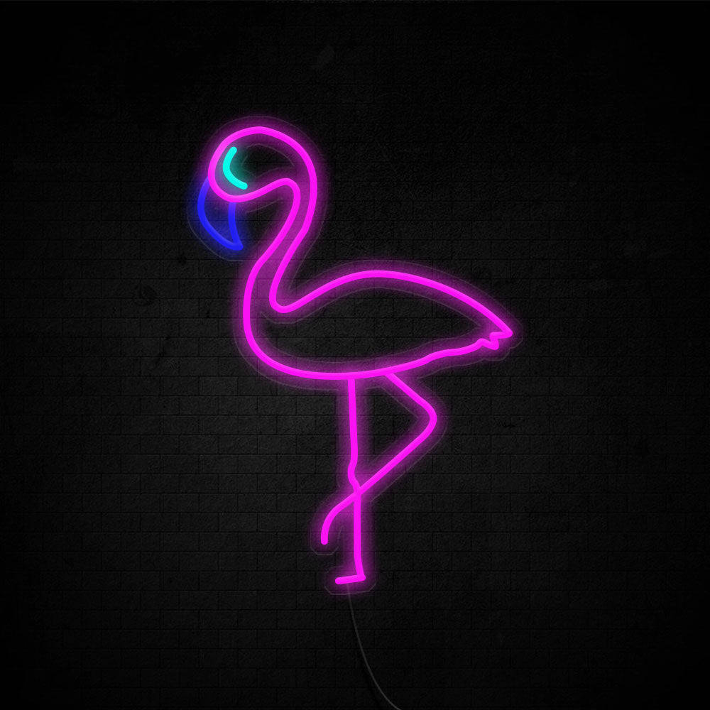 Flamingo LED Neon Sign (Style 1) in Pink + Dark Blue + Ice Blue
