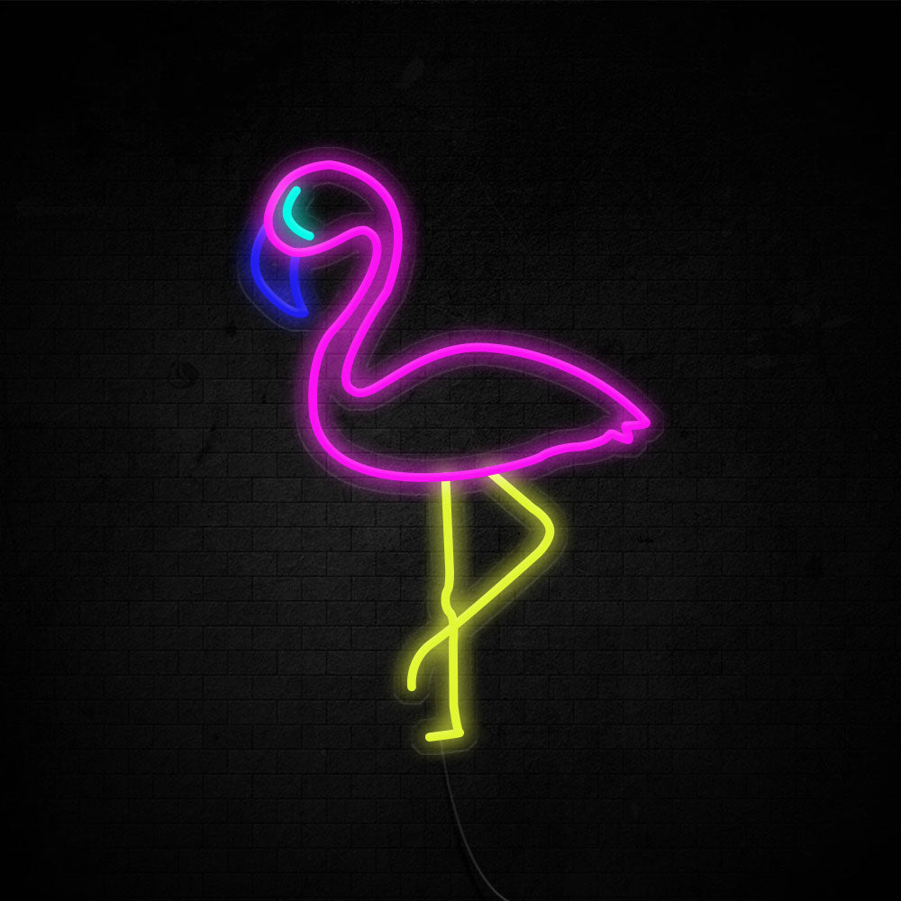 Flamingo LED Neon Sign (Style 1) in Pink + Yellow + Dark Blue + Ice Blue