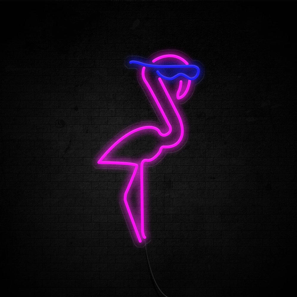 Flamingo LED Neon Sign (Style 2) in Pink + Dark Blue