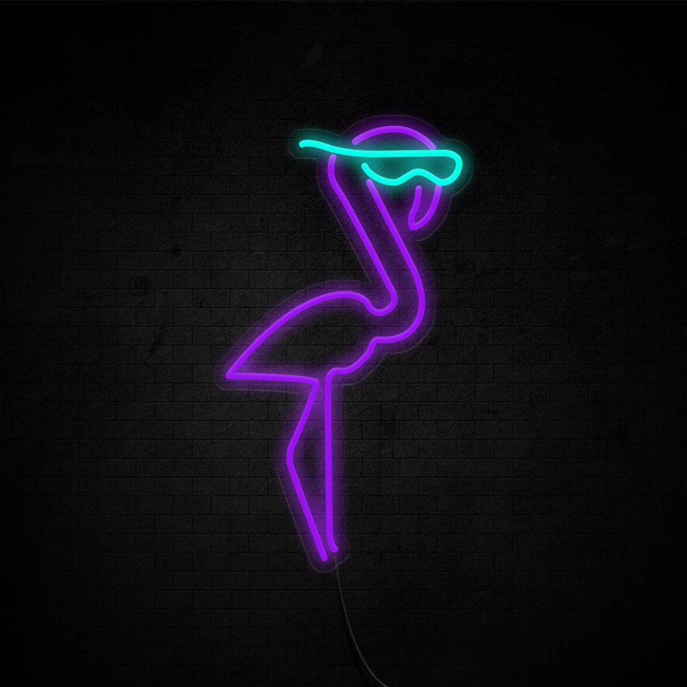 Flamingo LED Neon Sign (Style 2) in Purple + Ice Blue