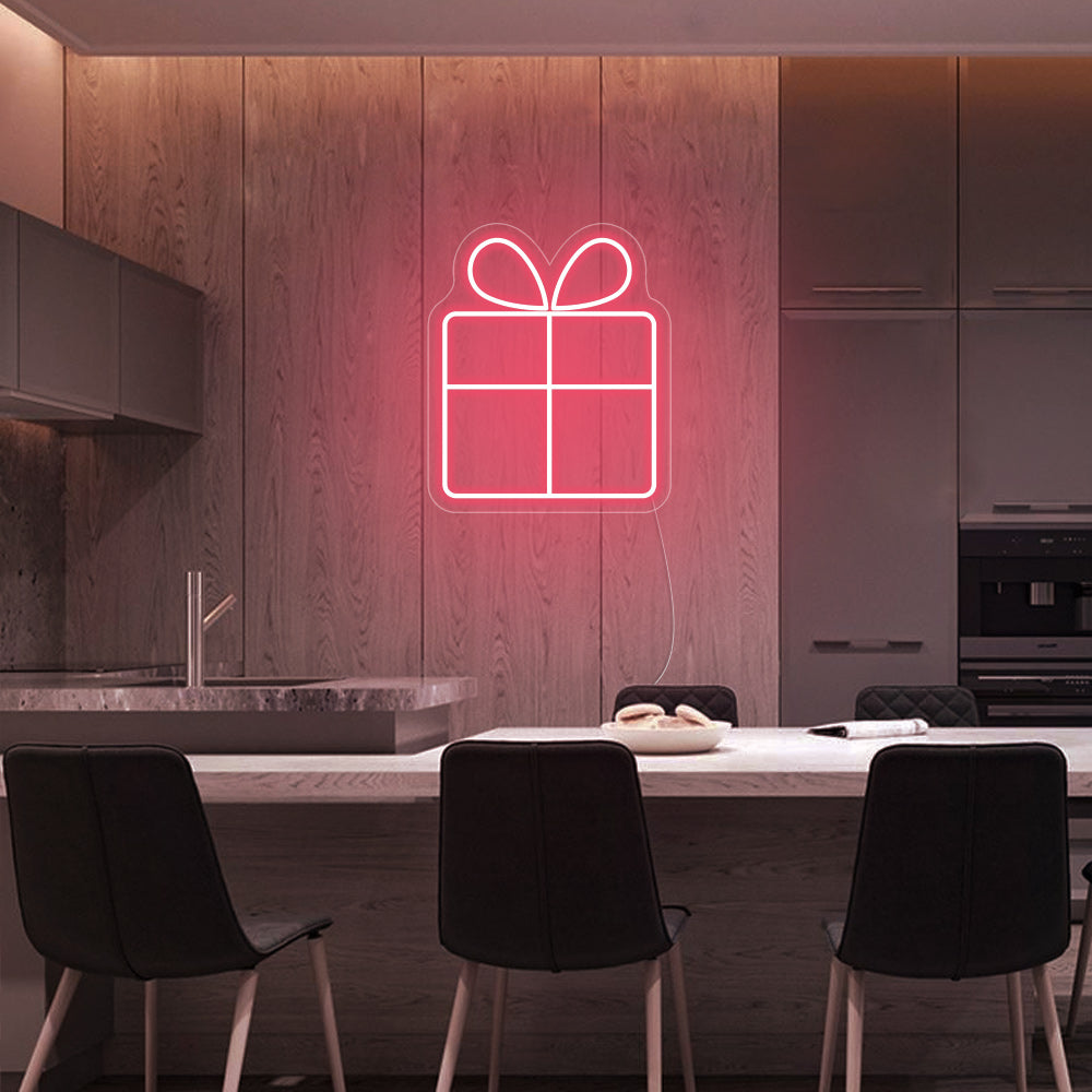 Gift Box LED Neon Sign in Light Pink