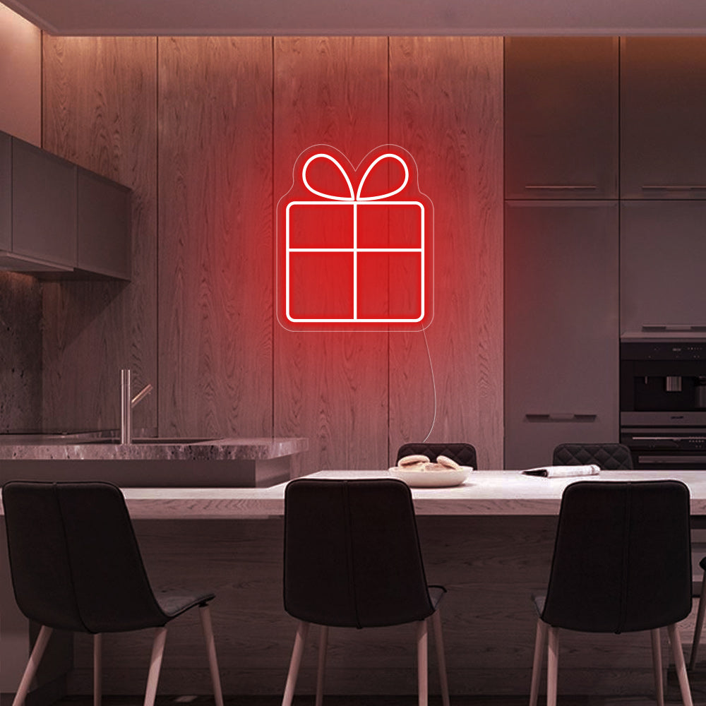 Gift Box LED Neon Sign in Red