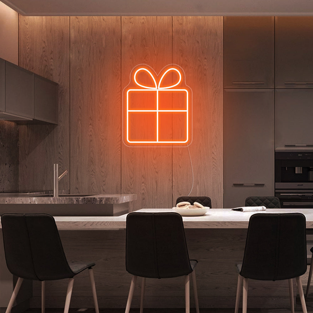 Gift Box LED Neon Sign in Orange
