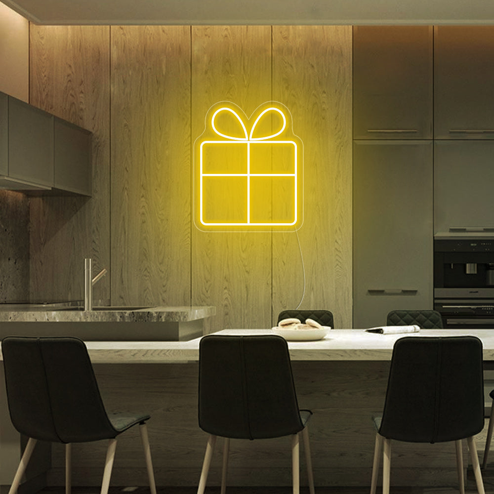 Gift Box LED Neon Sign in Yellow