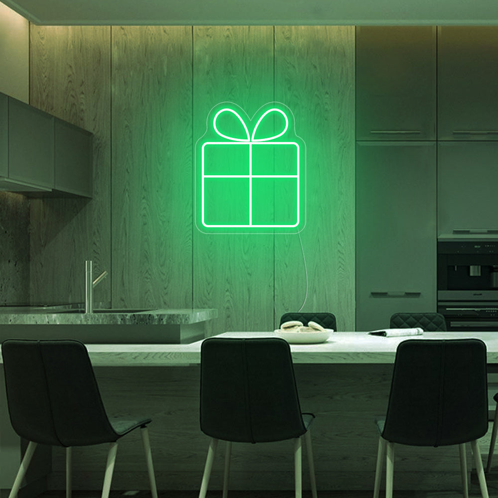 Gift Box LED Neon Sign in Green