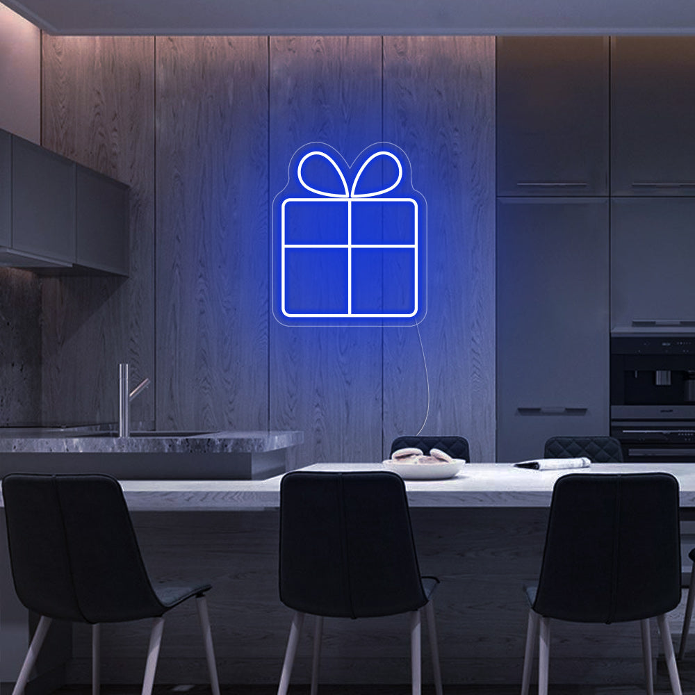 Gift Box LED Neon Sign in Blue