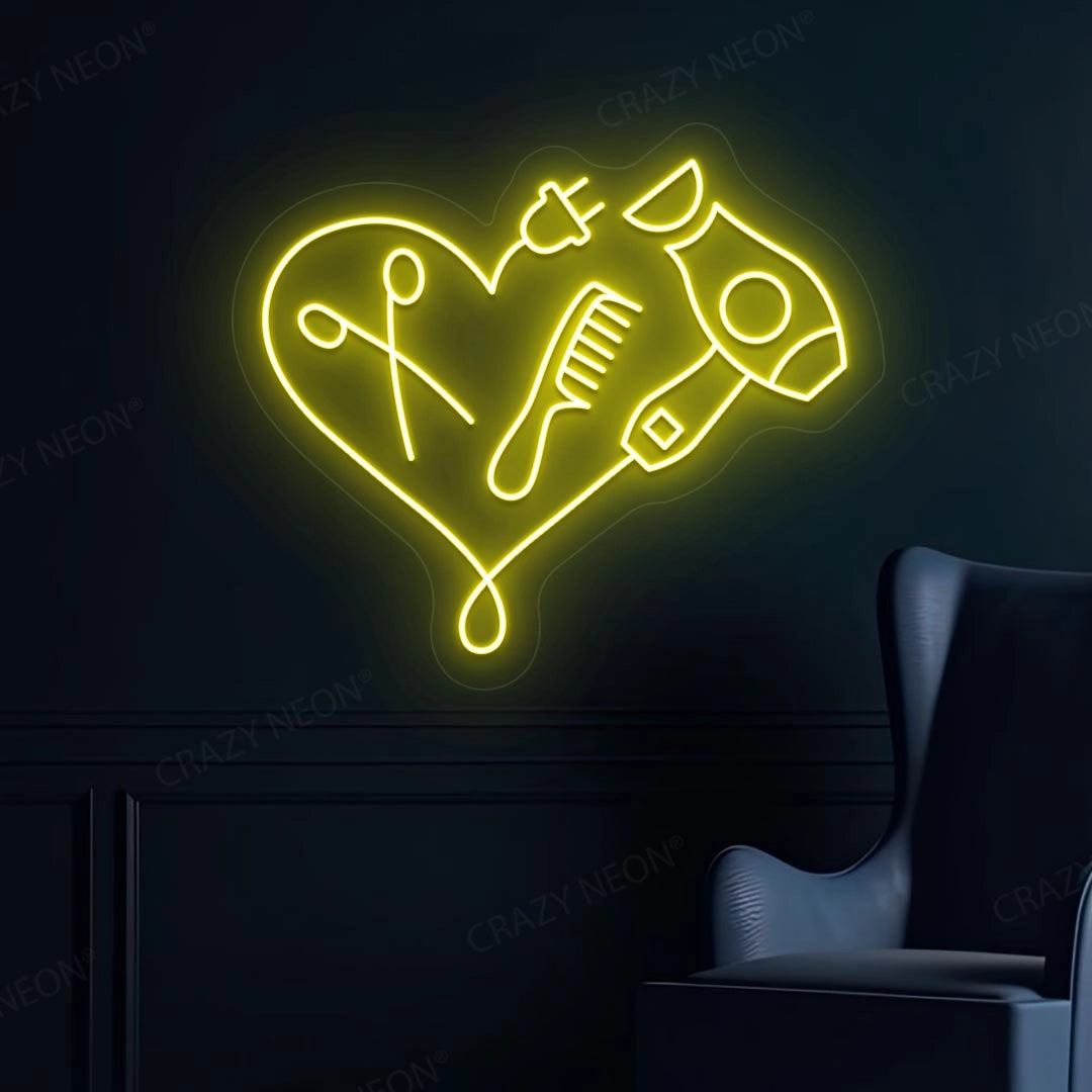 Hair Dryer Combs Clippers Heart Neon Sign image 2