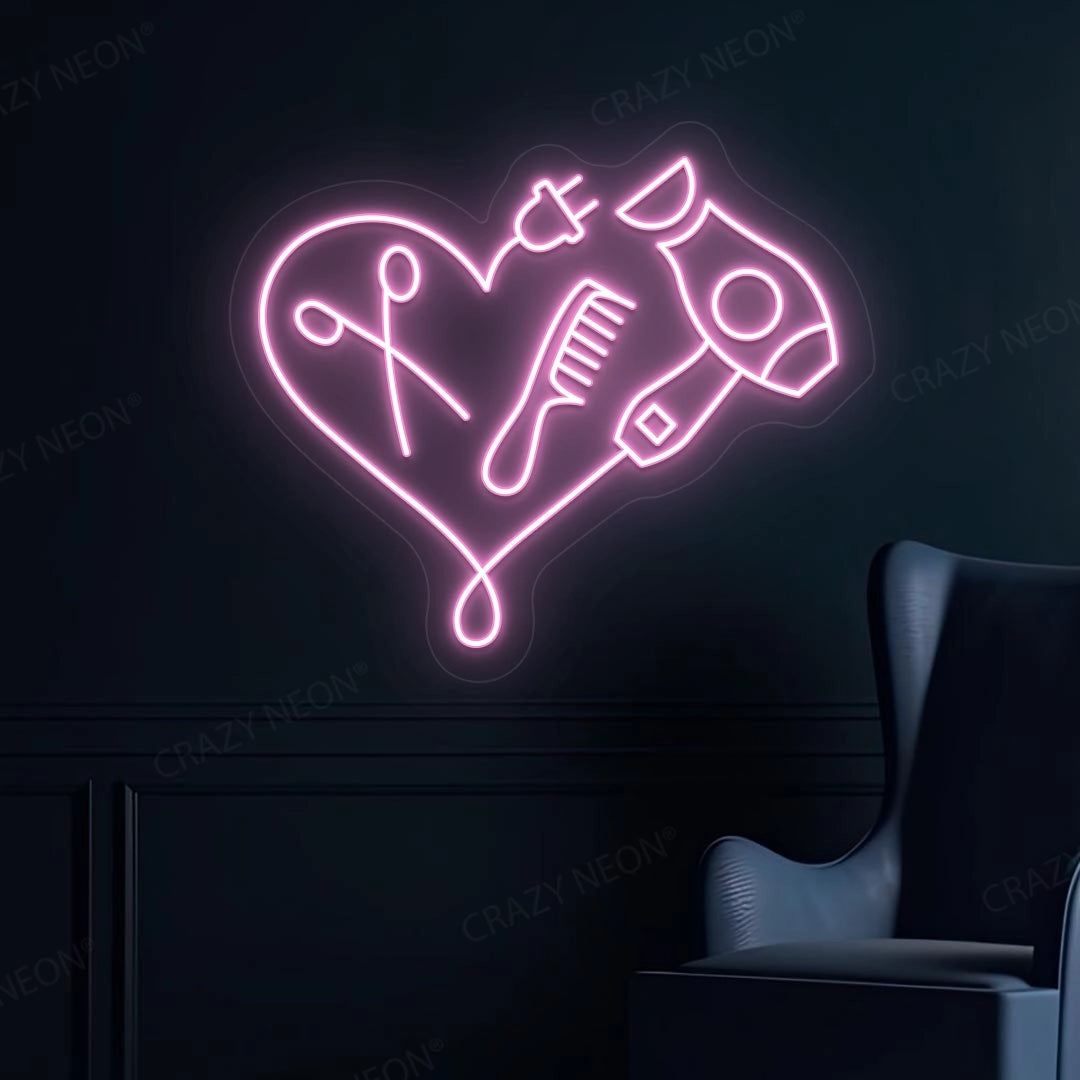Hair Dryer Combs Clippers Heart Neon Sign image 9
