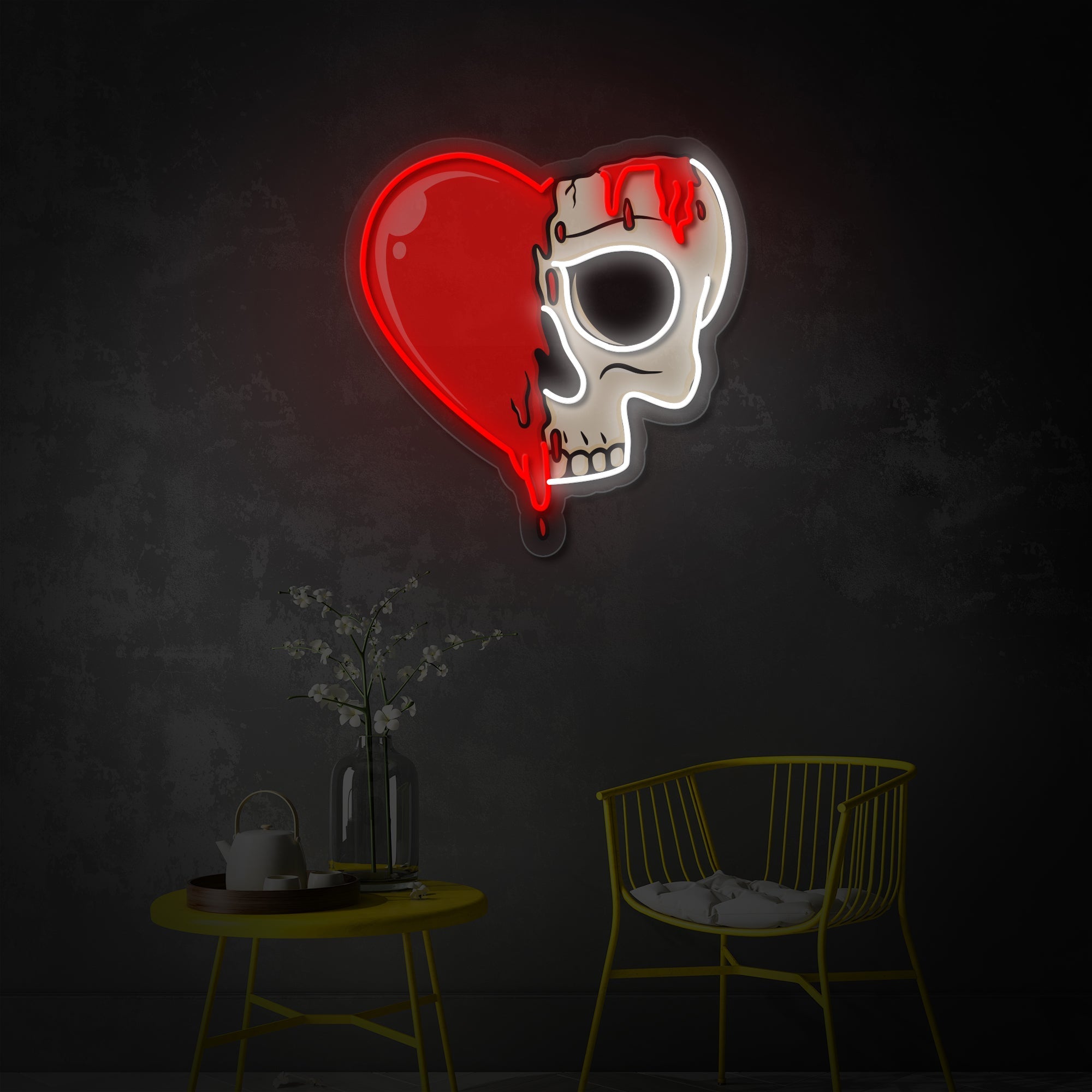 Melting Heart Skull LED Neon Sign | Gothic Pop Art