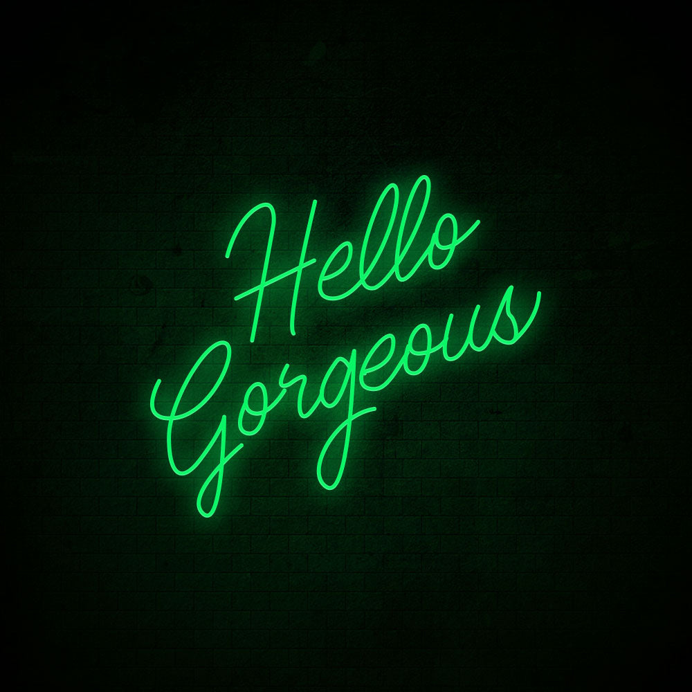 Hello Gorgeous LED Neon Sign in Ice Blue