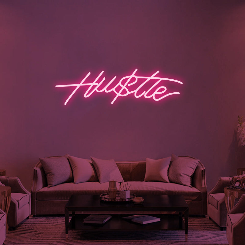 Hu$tle LED Neon Sign in Hot Pink