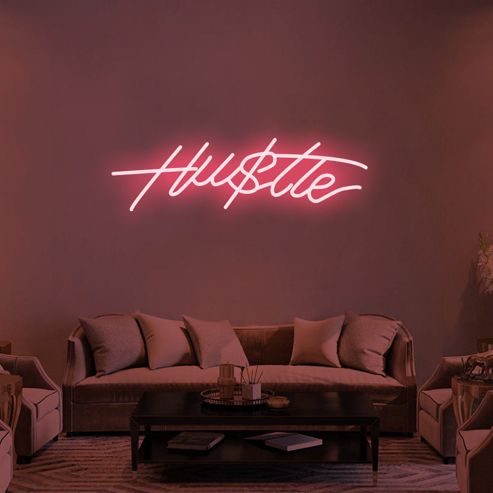 Hu$tle LED Neon Sign in Light Pink