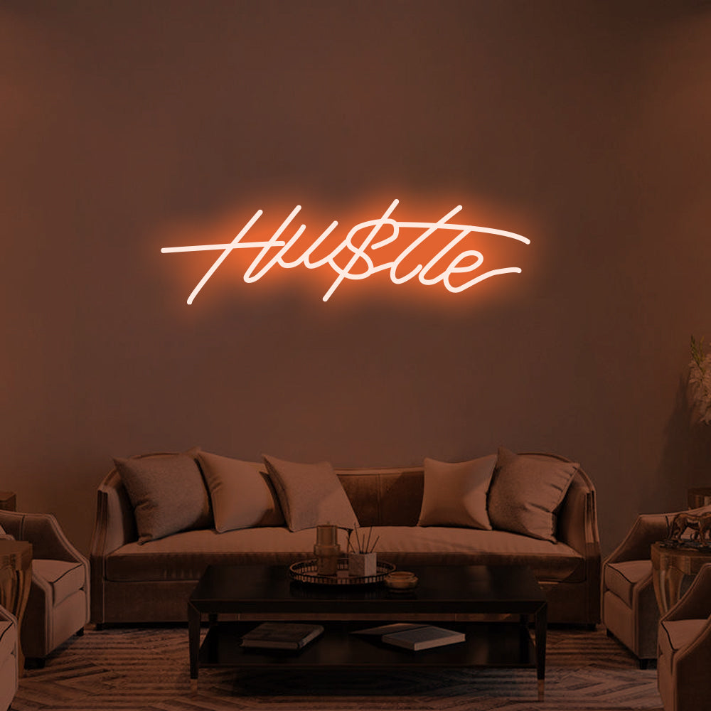 Hu$tle LED Neon Sign in Orange