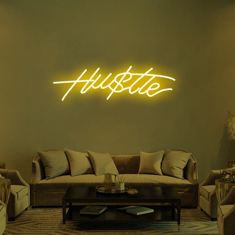 Hu$tle LED Neon Sign in Yellow