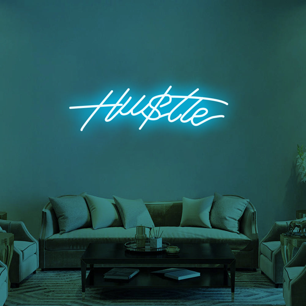 Hu$tle LED Neon Sign in Ice Blue