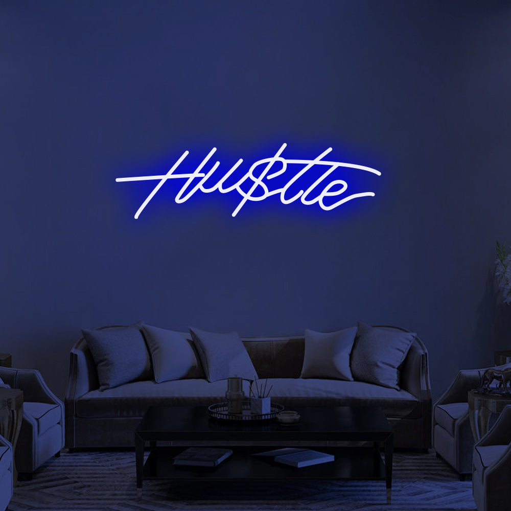 Hu$tle LED Neon Sign in Blue