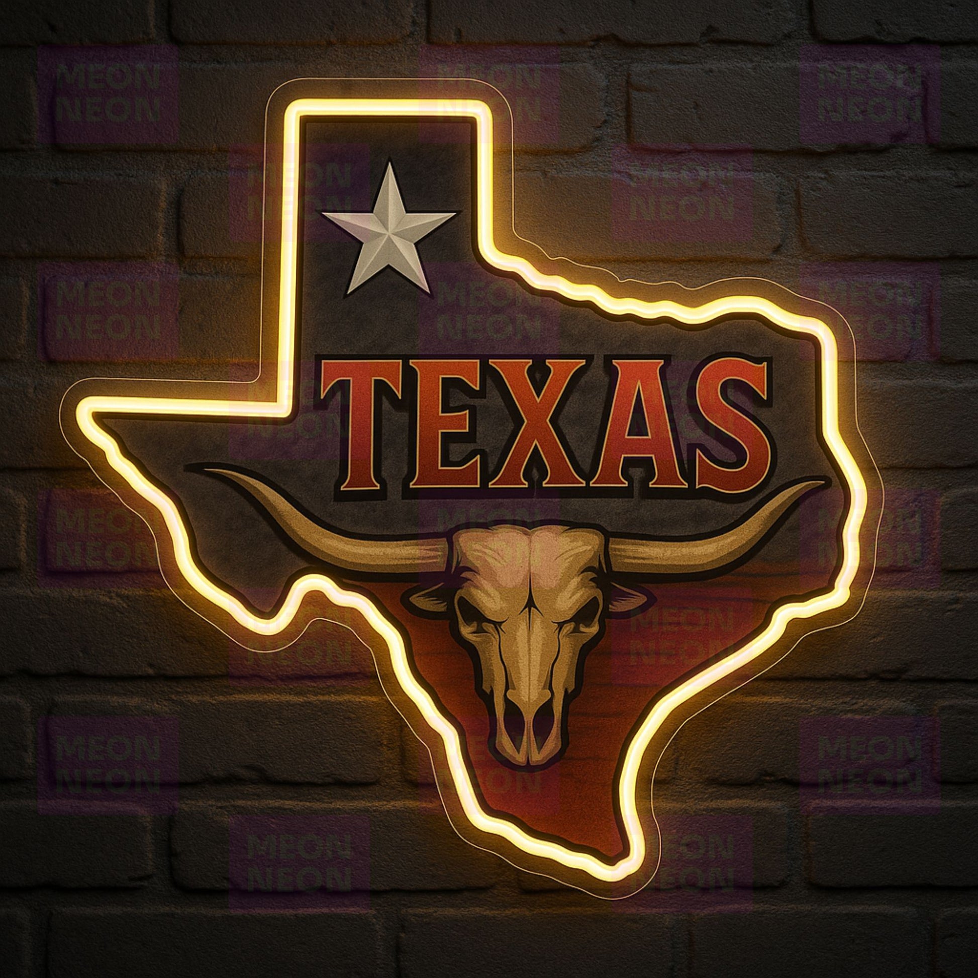 Longhorn Legacy Texas Neon Sign with Cattle Skull - MEON NEON