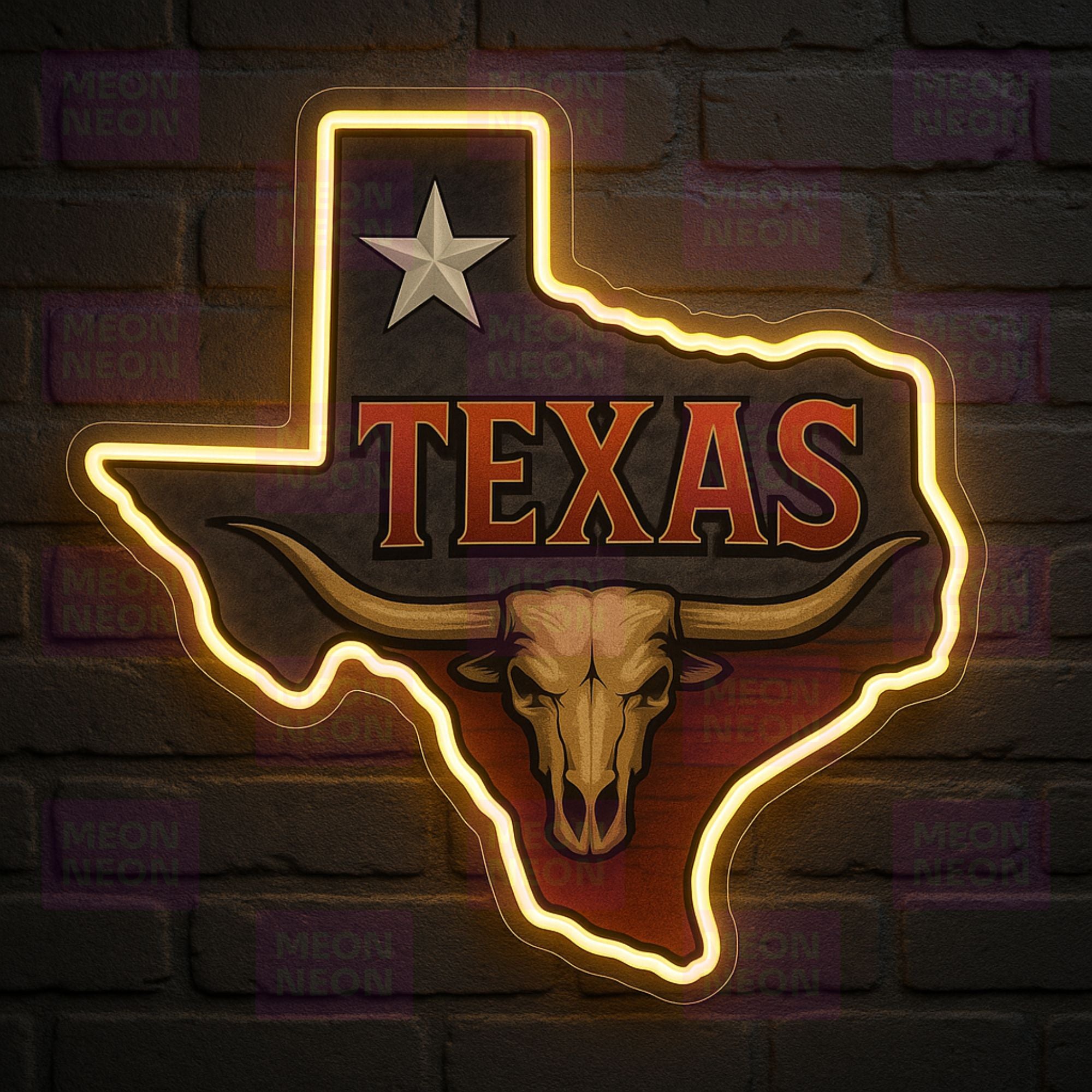 Longhorn Legacy Texas Neon Sign with Cattle Skull - MEON NEON