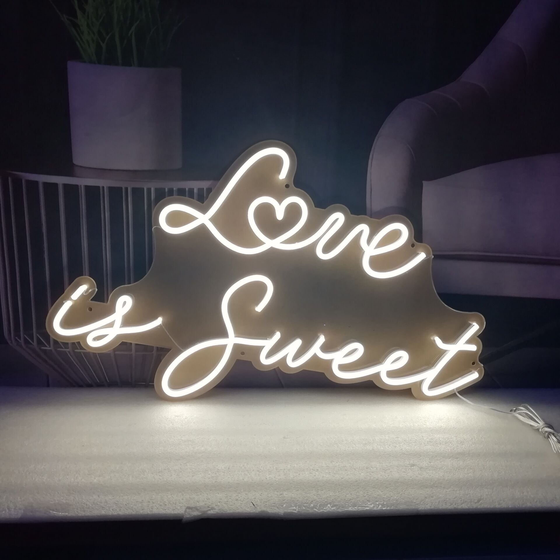 Love Is Sweet LED Neon Sign in Baby Pink