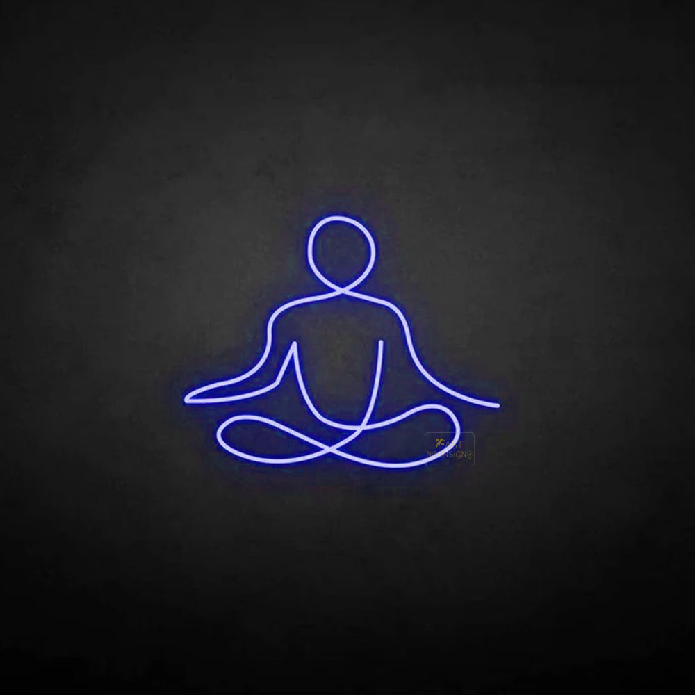 Meditating Figure LED Neon Sign in Ice Blue