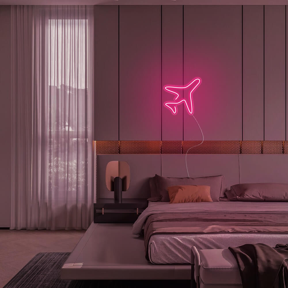 Mini Airplane LED Neon Sign in Hot Pink