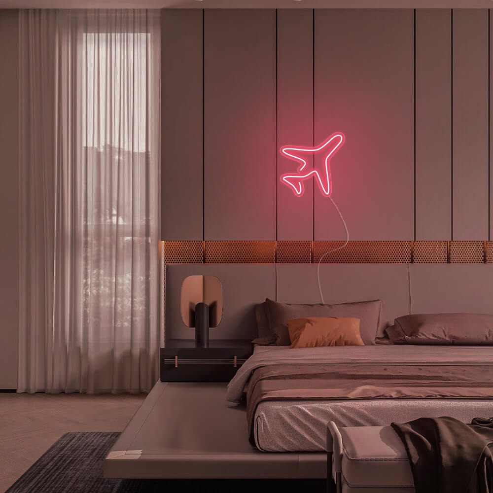 Mini Airplane LED Neon Sign in Light Pink