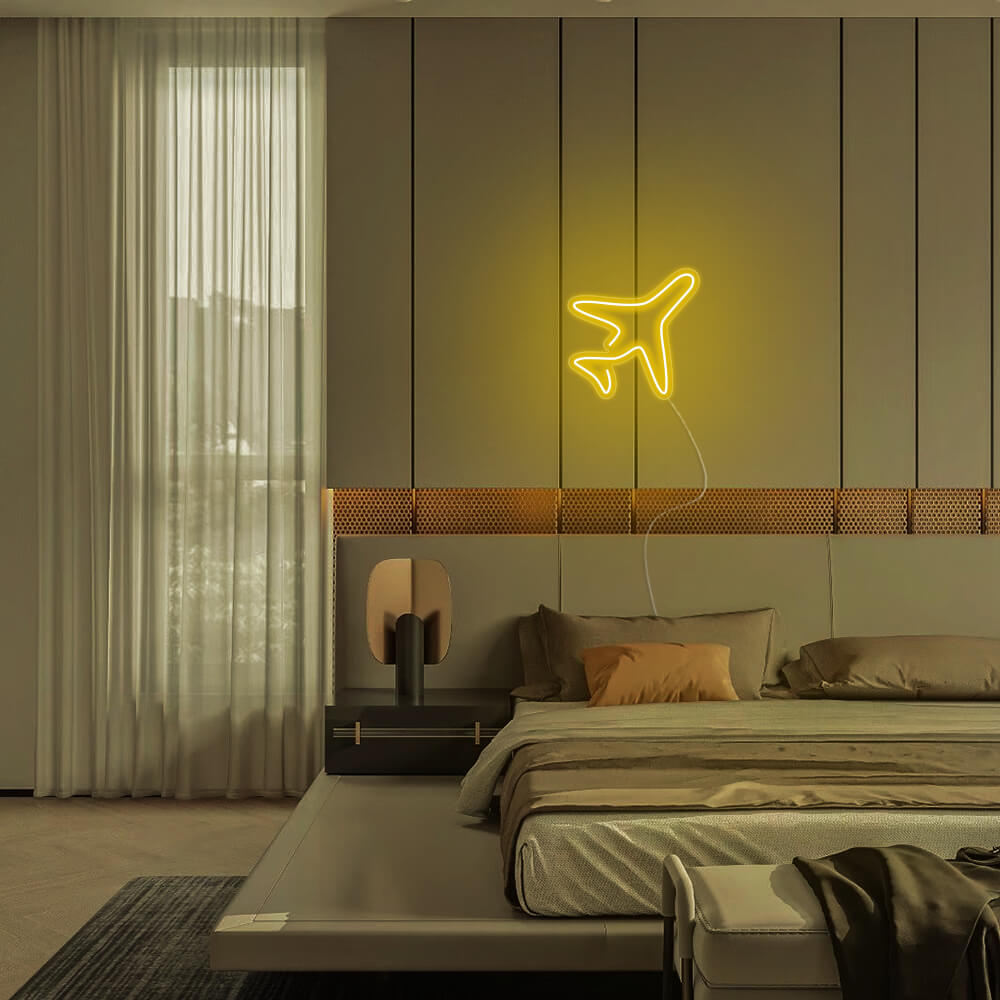 Mini Airplane LED Neon Sign in Orange